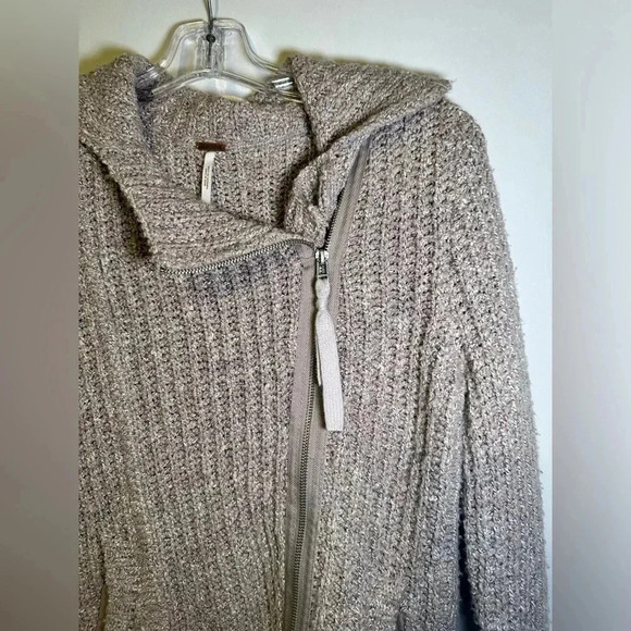 Free People Asymmetrical zip up knit sweater taupe size XS - Picture 3 of 9